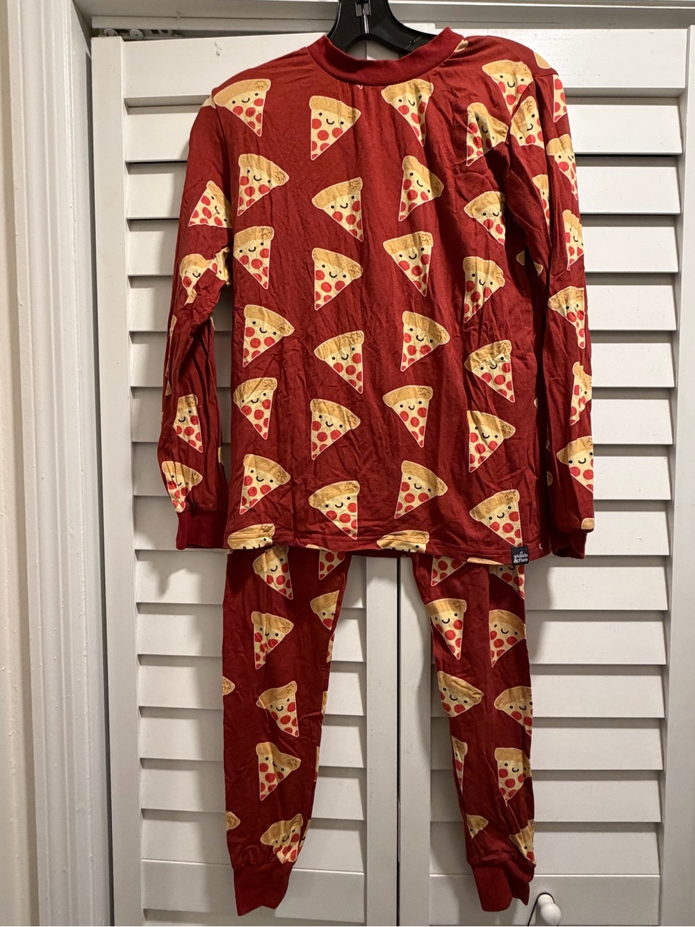 Adult Red Pizza Print Long Sleeve Pajama Set